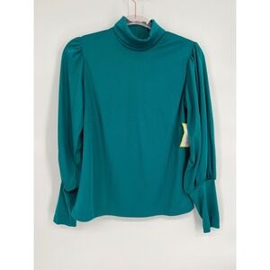 Vicki Wayne's Womens Sz 6P Teal Green Turtleneck Puff Sleeve Top NWT Vintage